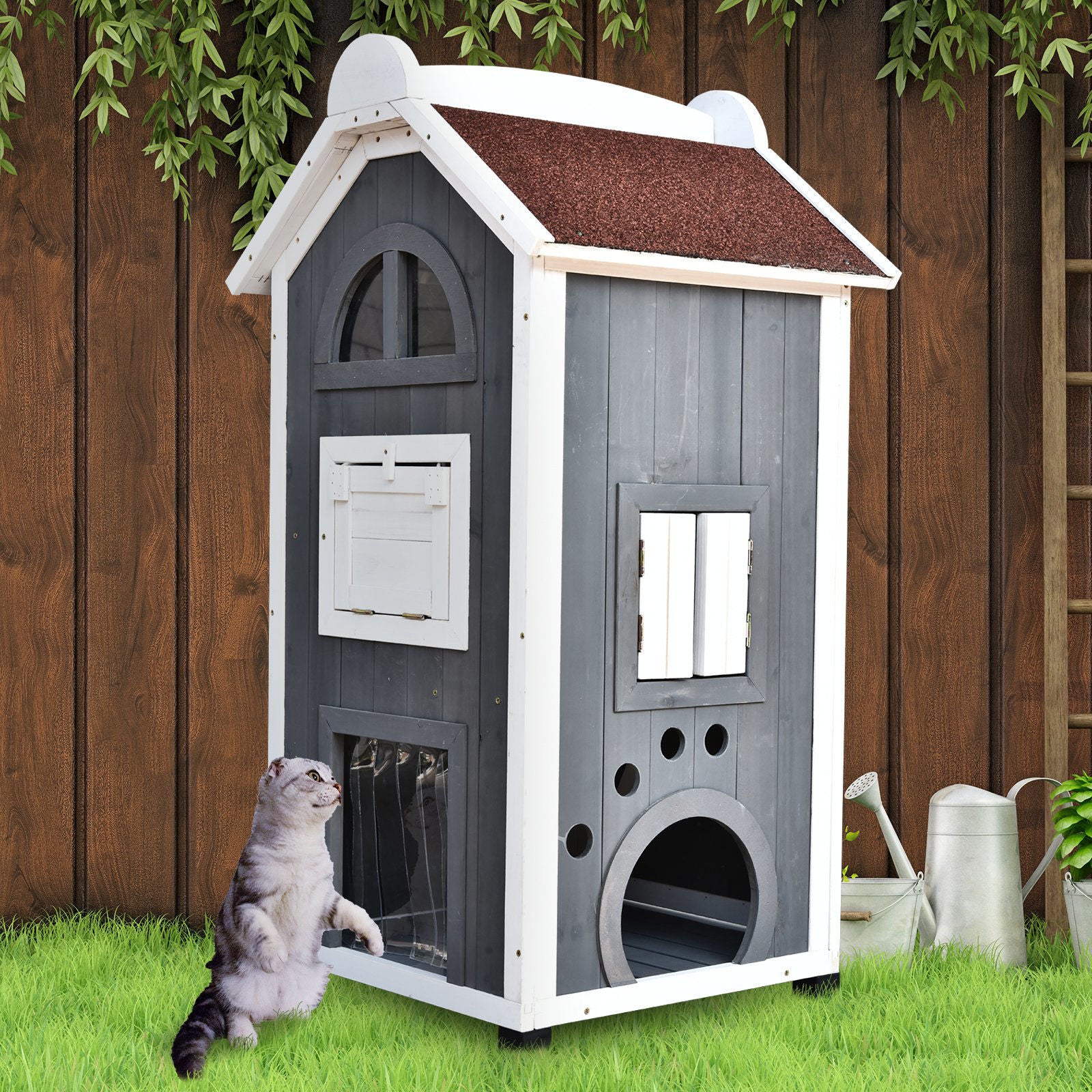 HOMCOM PawHut® Kattenhuis 2 Verdiepingen Kattenvilla Met Trappen Asfaltdak Raam Vurenhout Grijs 51 X 51 X 81 3 Cm~0v4n7l4qhk001 HOMCOM PawHut® Kattenhuis 2 Verdiepingen Kattenvilla Met Trappen Asfaltdak Raam Vurenhout Grijs 51 X 51 X 81 3 Cm~0v4n7l4qhk001