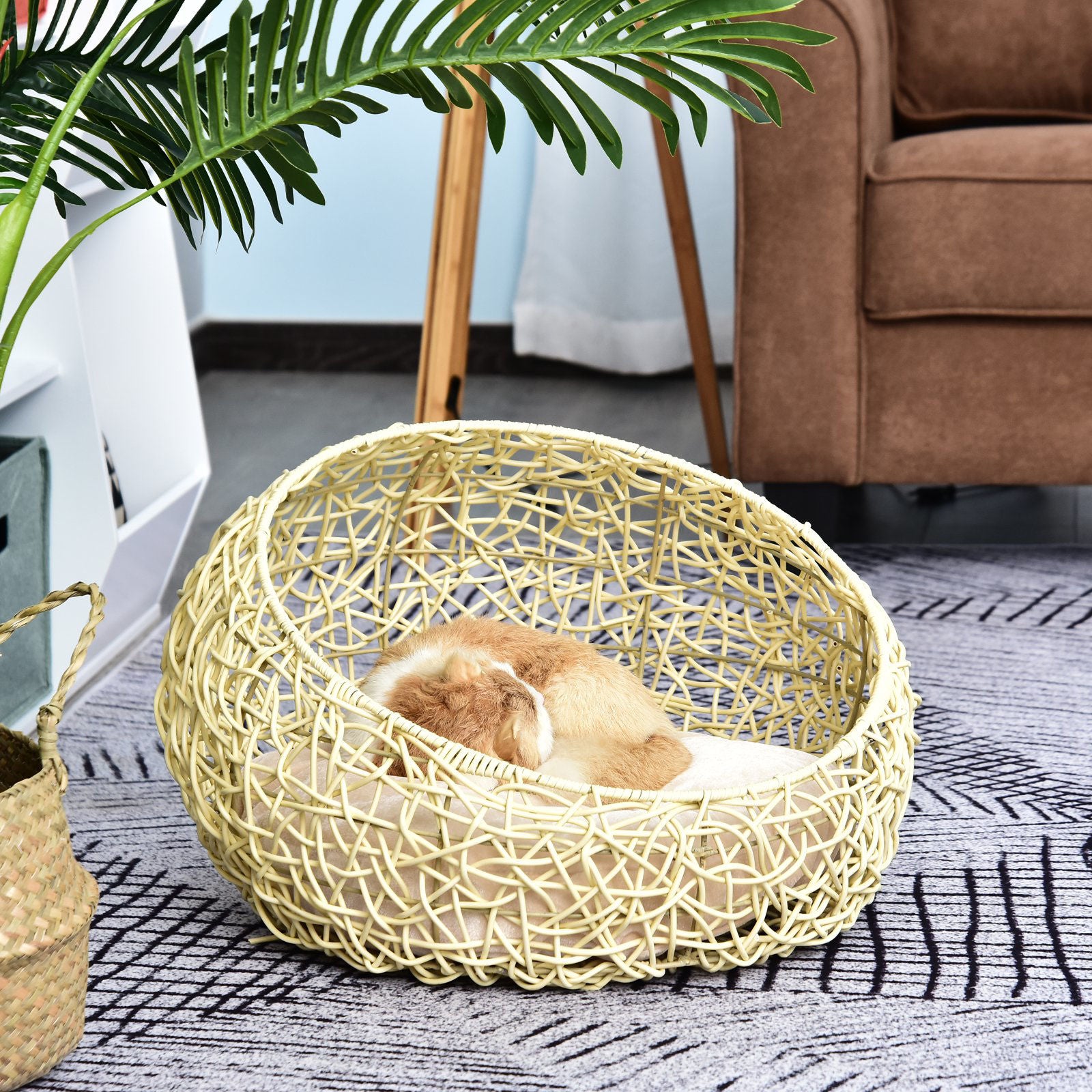 Nancy's Angus Rattan Cat Bed Cat Cave with Cushion Cat Bed Dog Bed Cat Sleeping Place for Cats Dogs