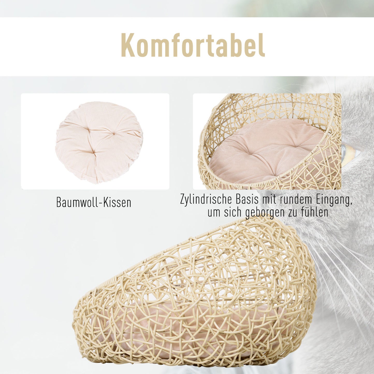 Nancy's Angus Kattenbed van rotan Kattengrot met kussen Kattenmand Hondenbed Kattenslaapplaats voor katten Honden