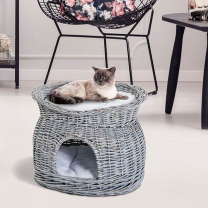 Nancy's Annand Bog Rotan Kattenmand - Kattenhut met kussen - Kattengrot - Kattenhuis - Grijs
