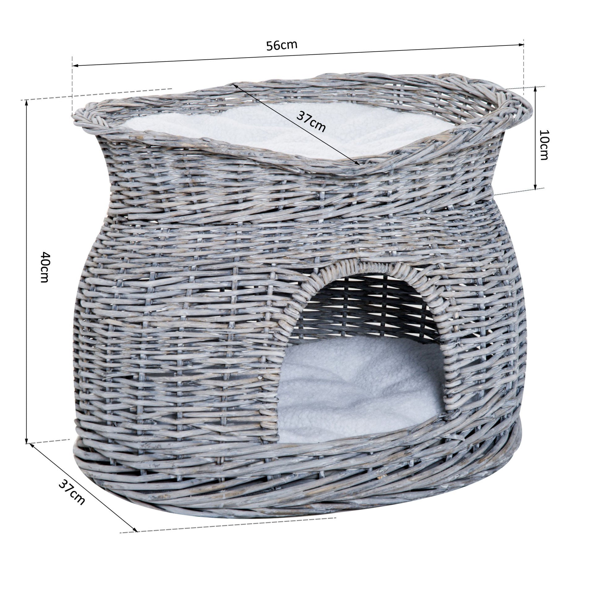 Nancy's Annand Bog Rotan Kattenmand - Kattenhut met kussen - Kattengrot - Kattenhuis - Grijs