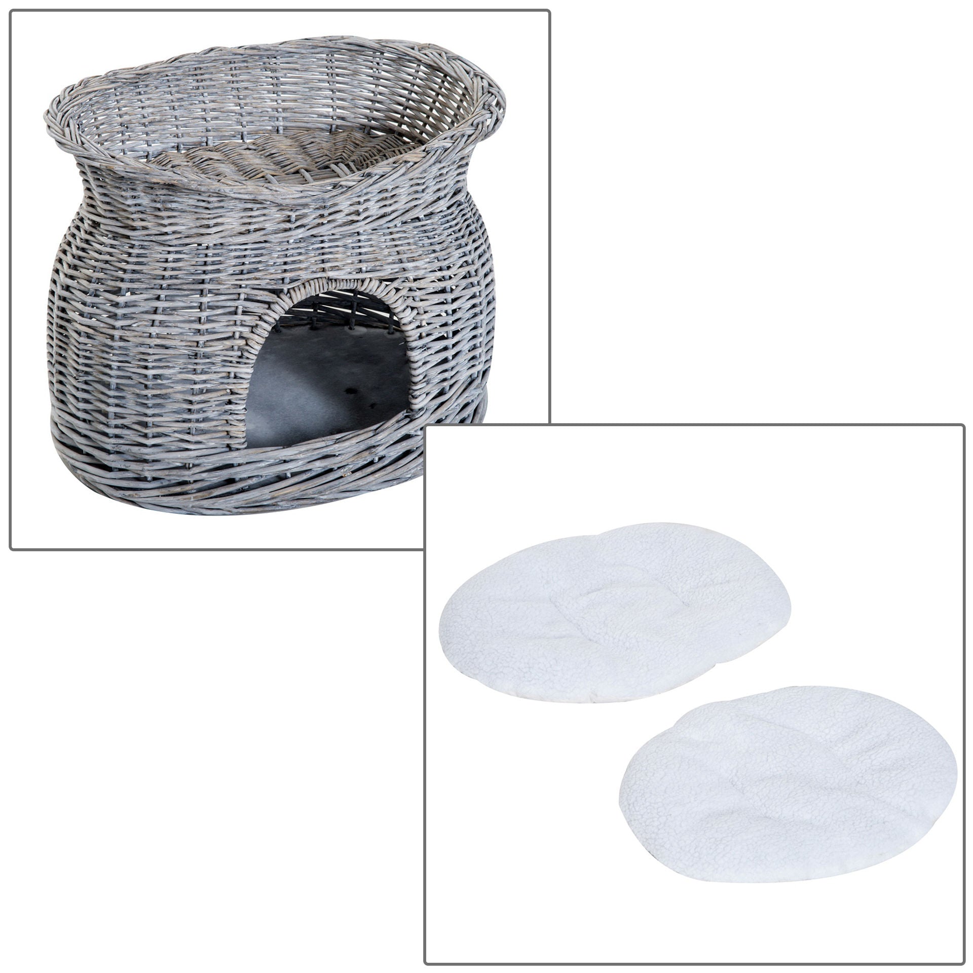 Nancy's Annand Bog Rotan Kattenmand - Kattenhut met kussen - Kattengrot - Kattenhuis - Grijs