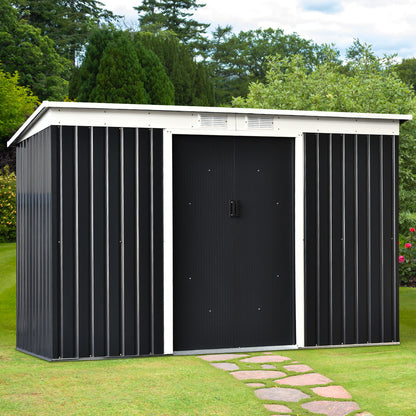 Nancy's Ansonia Gereedschapsschuur met schuifdeur - Opbergschuur - Tuinschuur - Grijs - 280 x 130 cm