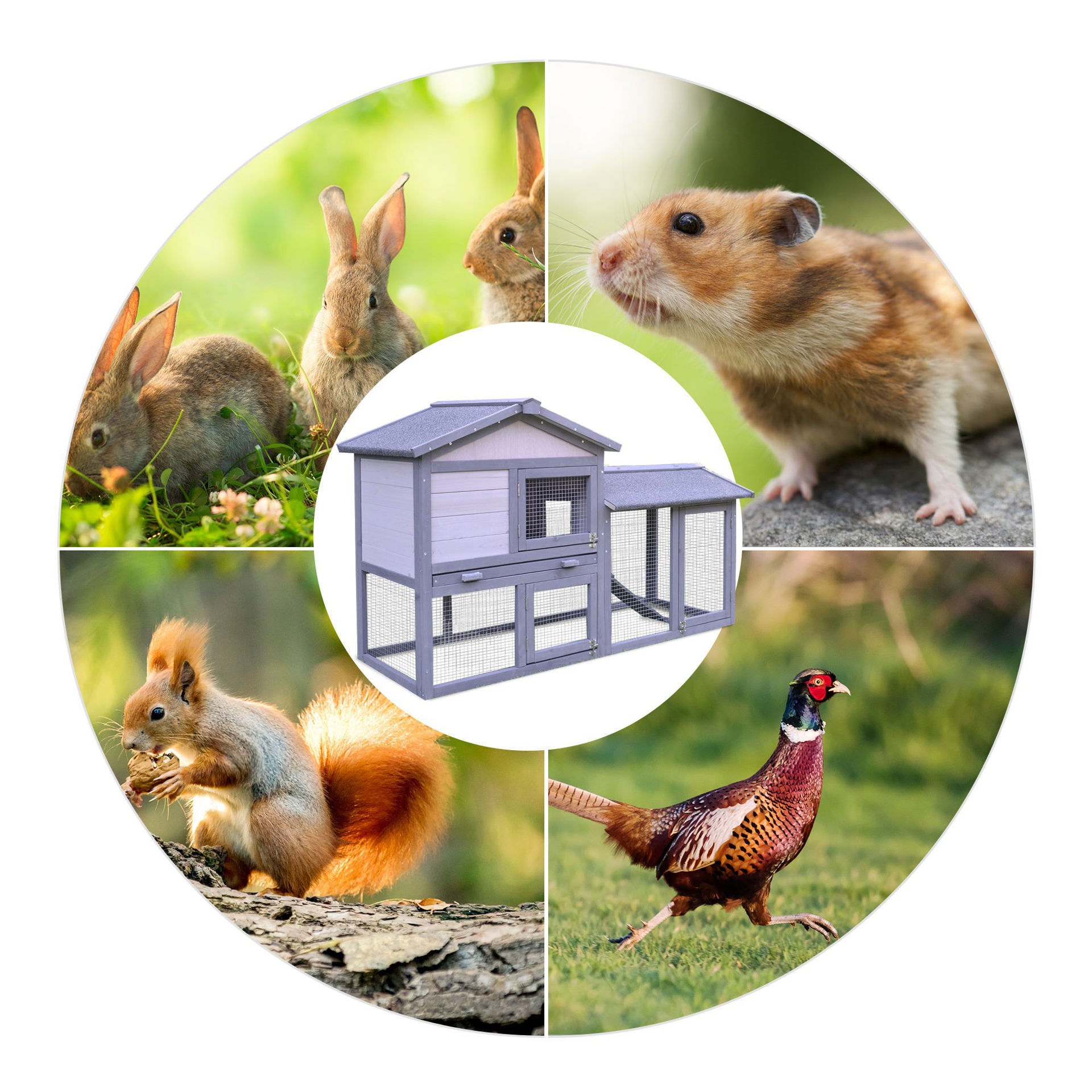 Nancy's Arkell Konijnenkooi - Grijs, Wit - Firwood, Metaal, Bitumen Vilt - 57,87 cm x 21,25 cm x 33,07 cm