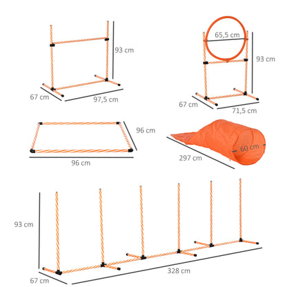 Nancy's Ax Creek Agility Set, 5-piece, with jumping hoop, tunnel, jumping obstacle, slalom poles, ground frame, carrying bag