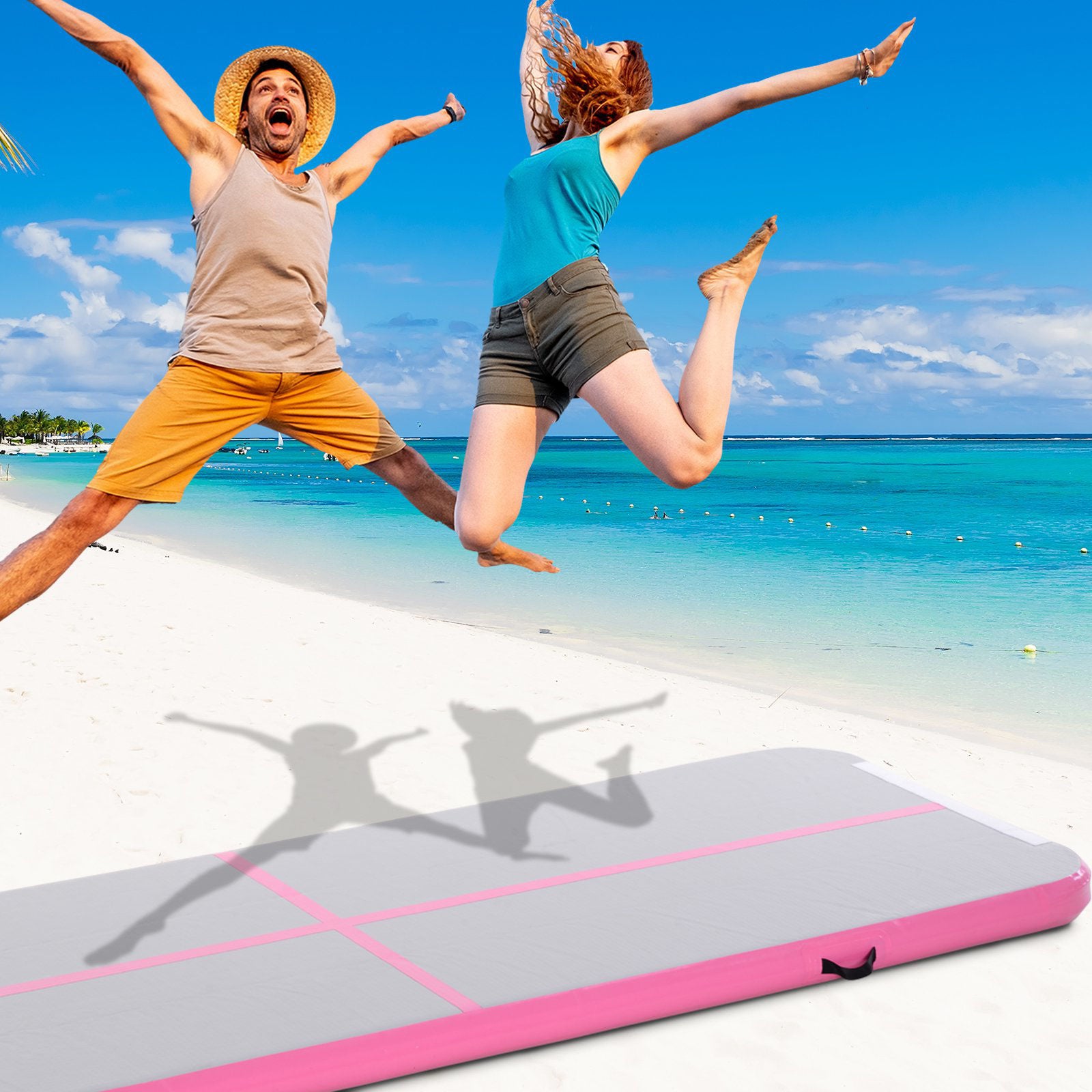 Nancy's Axes Pond Air Track Tumbling Mat - Grijs, Roze - Pvc - 118,11 cm x 39,37 cm x 3,93 cm