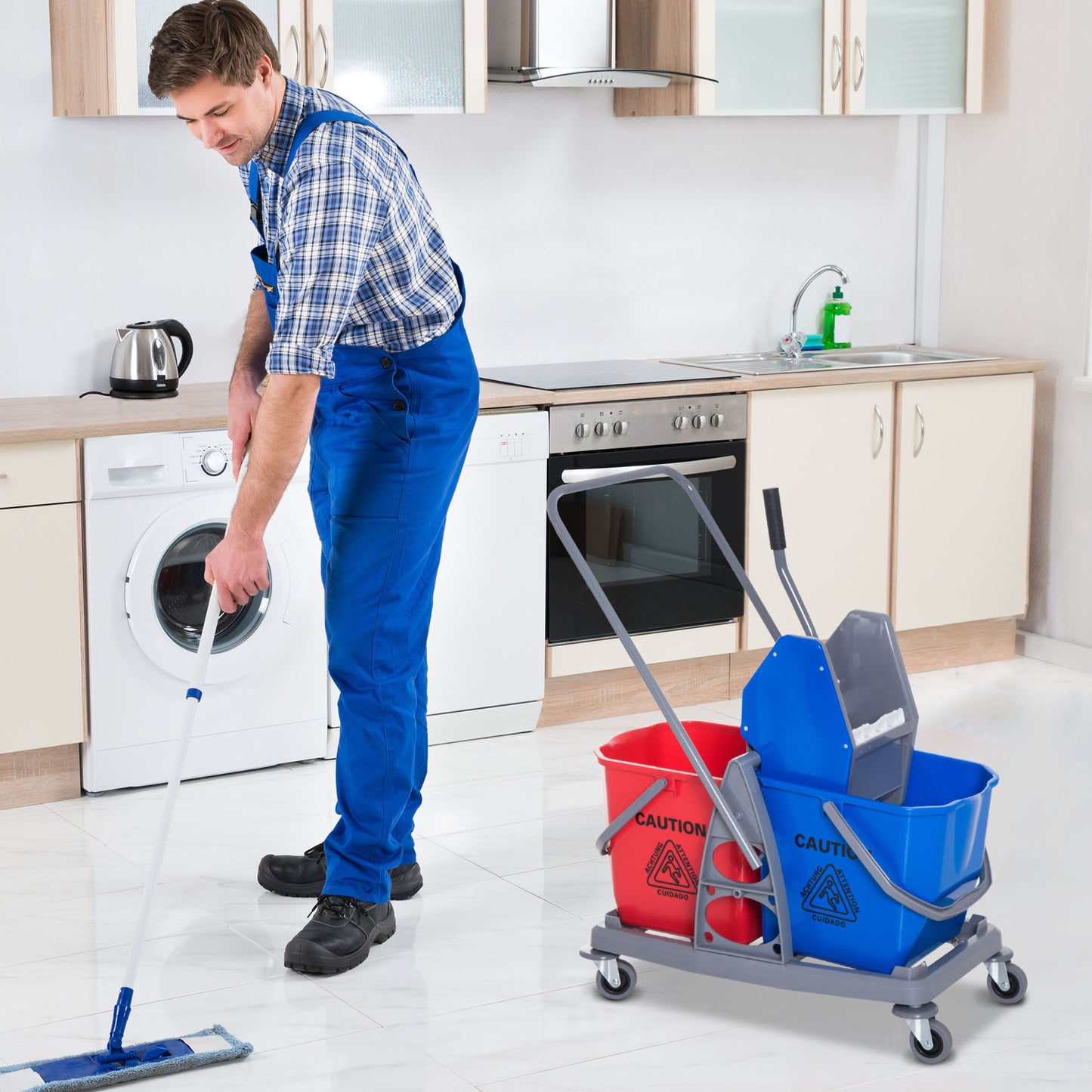 Nancy's B Lake Cleaning Trolley - Cleaning trolley with 2 buckets - Mop trolley with 4 swivel wheels