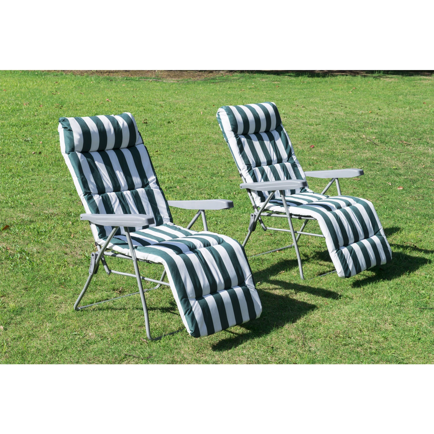 Chaises de jardin Nancy's Cary - Chaise longue - Lot de 2 - Pliable - 5 positions - Réglable - Vert - Blanc - 60 x 75 x 104 cm