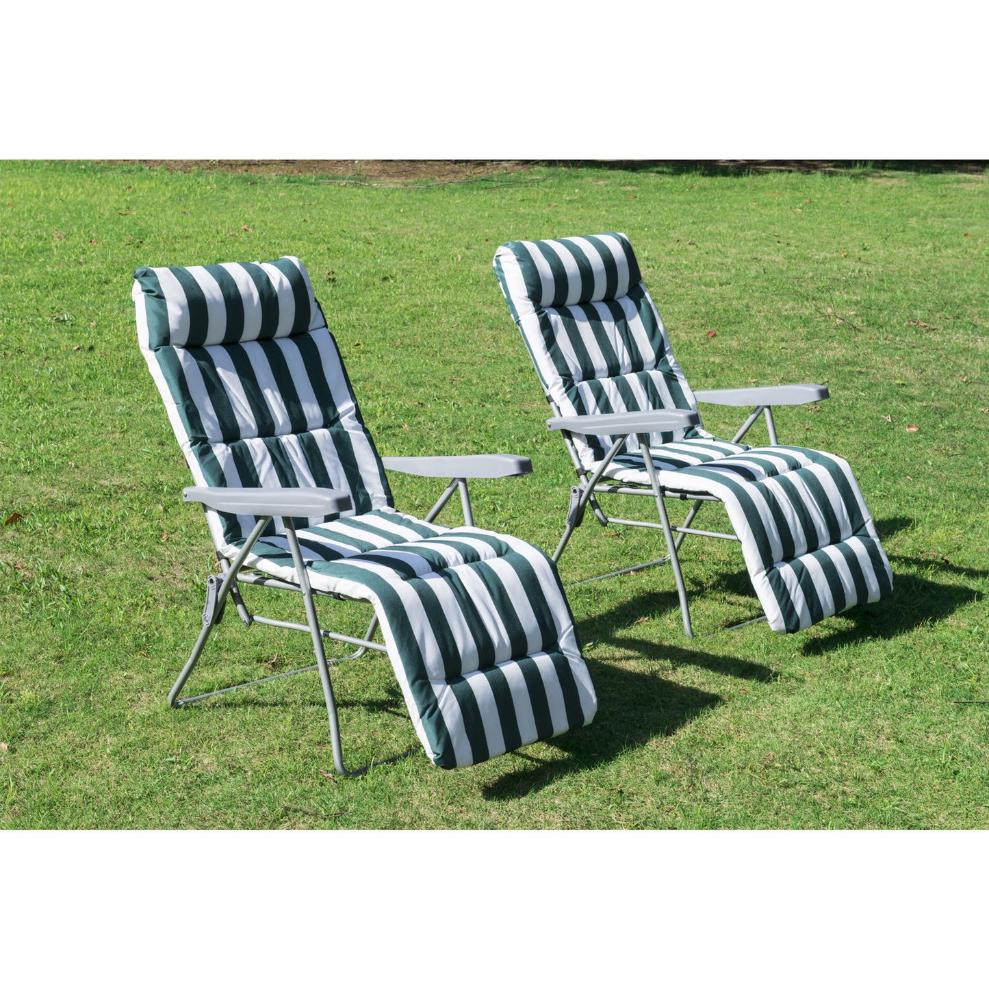 Nancy's Cary Garden Chairs - Lounger - Set of 2 - Collapsible - 5 Positions - Adjustable - Green - White - 60 x 75 x 104 cm