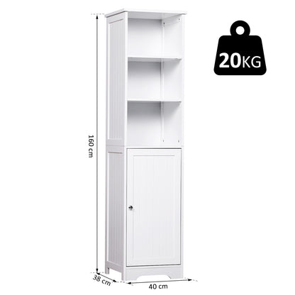 Nancy's Portsmouth Badkamerkast - Dressoir - Badkamermeubel - Staande Kast - Hoge Kast - 3 Planken - 1 Deur - 40 x 38 x 160 cm - Hout - Wit