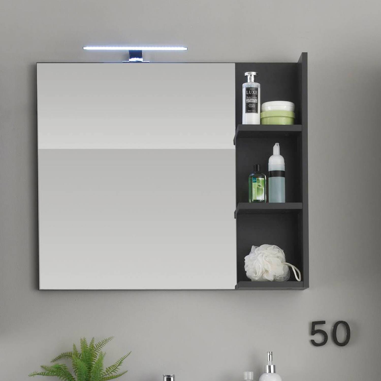 Miroir de salle de bain Nancy's Cambil avec compartiments de rangement - Armoire à miroir - Gris - 79 x 67 x 14 cm