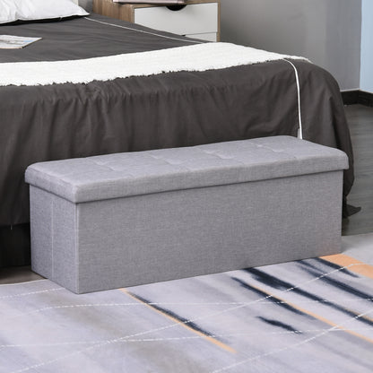 Nancy's Opelousas Hocker - Opbergruimte - Opvouwbaar - Opbergkist - 3 Vakken - Grijs - 110 x 38 x 38 cm
