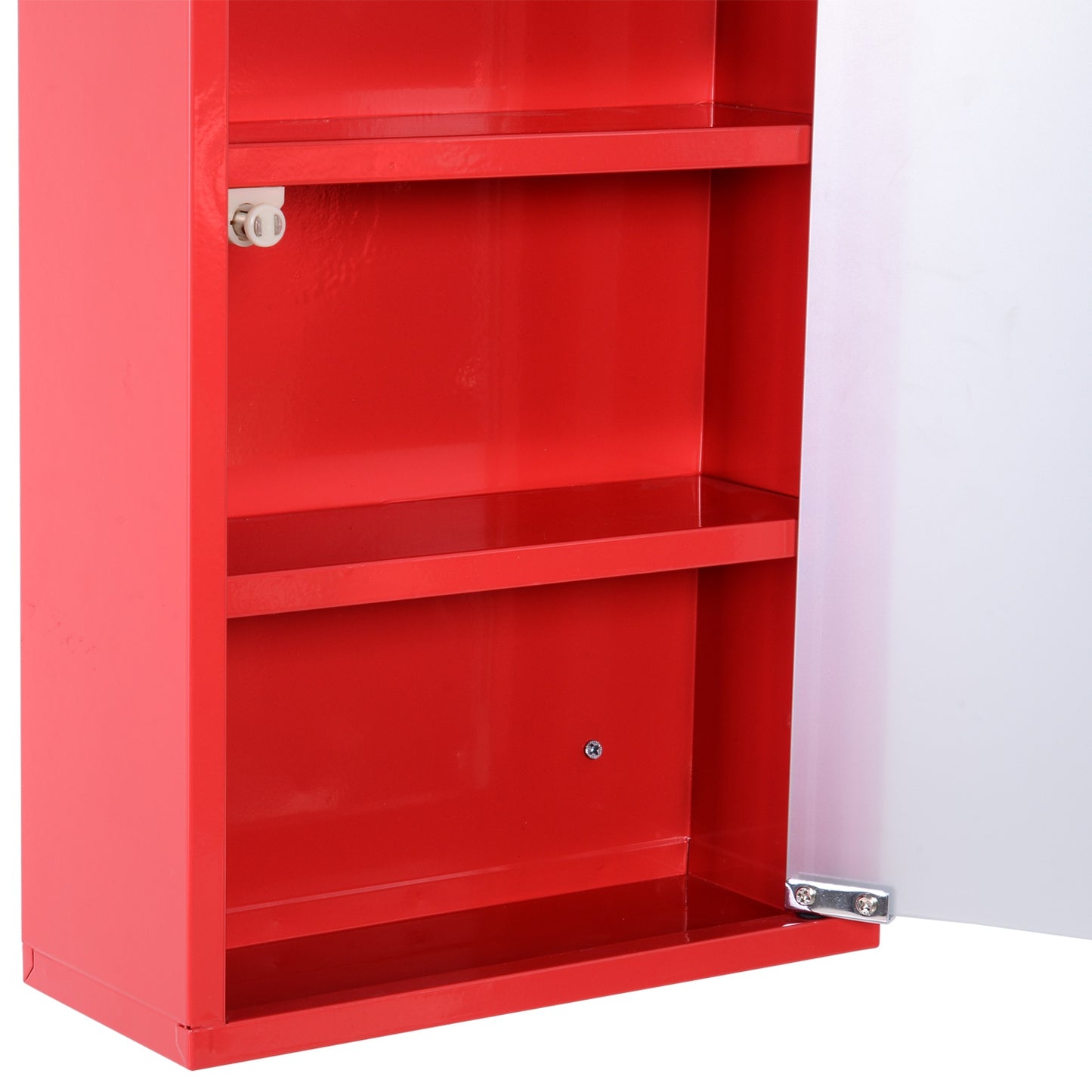 Nancy's Medicijnkast - Roestvrij Staal - Kijkglas - Gesatineerd - Slot - 30 x 12 x 60 cm - Zilver - Rood