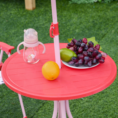 Nancy's Shoshoni Kinderzitgroep - Tuintafel - Klapstoelen - Met Parasol - Metaal - Rood