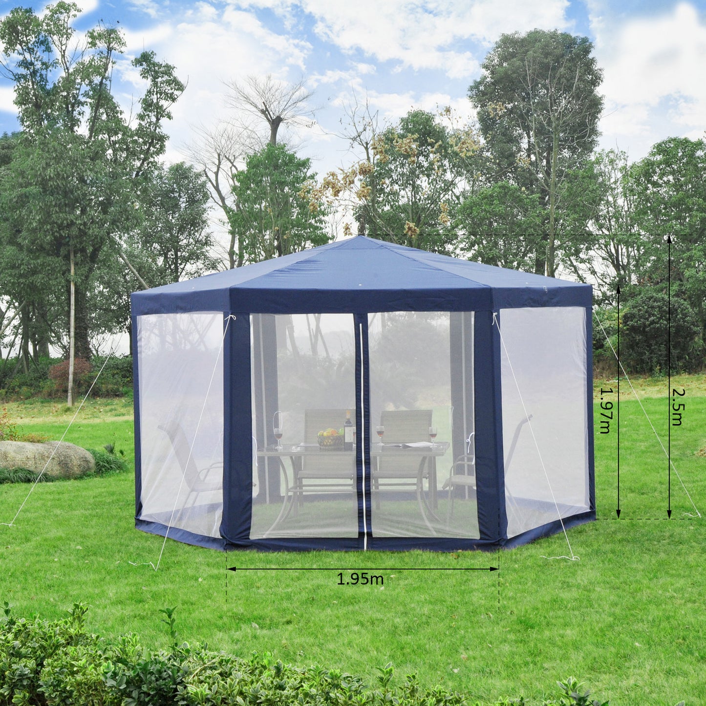 Nancy's Perris Garden Pavilion - Pavillon - Tente de fête - 6 coins - Bleu/Crème - Métal - Hydrofuge - 3,9 m x 3,9 m