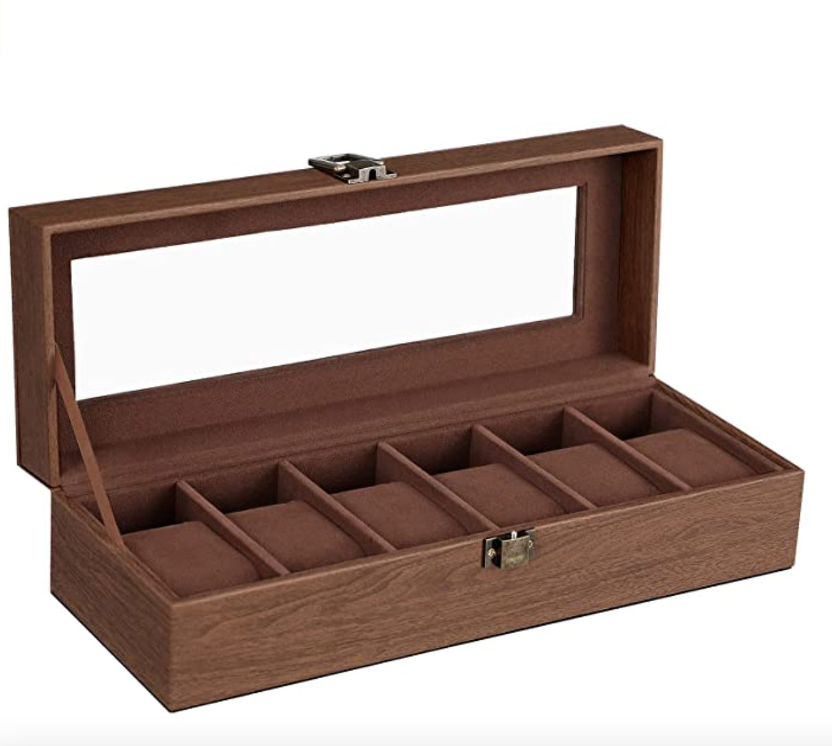 Nancy’s Brimley Horlogodoos - Horlogekoffer - Horloge Opbergen - met 6 Vakken - Langwerpig - Klassiek - Bruin - 30 x 11 x 8 cm