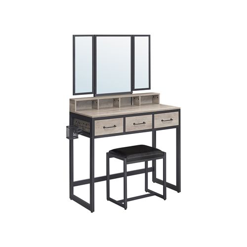 Nancy's Media Dressing Table with Folding Mirror - Make-up Table - Dressing Tables - Industrial - Greige Black - 90 x 40 x 141 cm