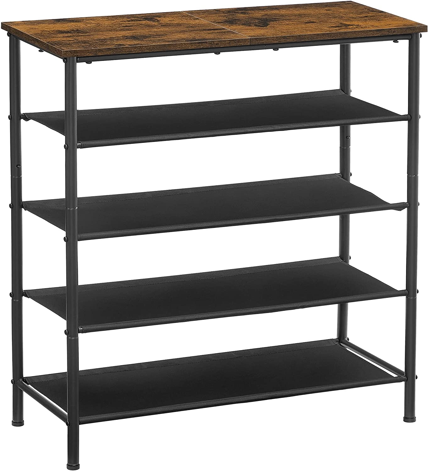 Nancy’s Waldemar Schoenenrek - Schoenstandaard - Schoenenplank - met 4 Planken - Staand - Industrieel - Bruin - 75 x 30 x 91 cm