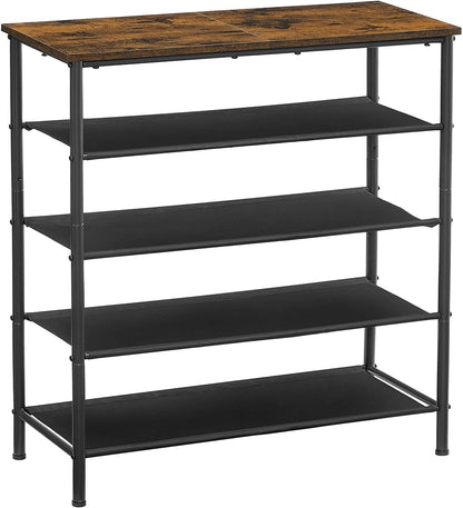 Nancy’s Waldemar Schoenenrek - Schoenstandaard - Schoenenplank - met 4 Planken - Staand - Industrieel - Bruin - 75 x 30 x 91 cm
