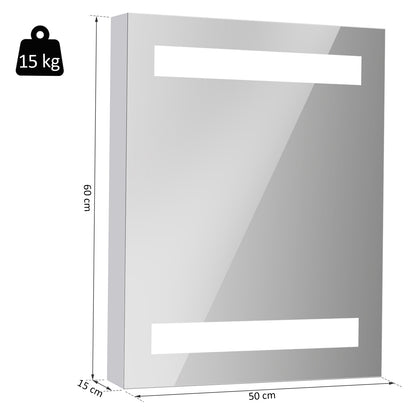 Nancy's Chino Spiegelkast - Wandkast - Spiegel - Glas - MDF - 15W - LED Verlichting - Zilver - 15 x 50 x 60 cm