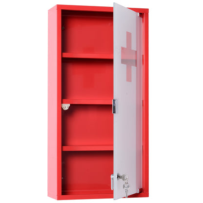 Nancy's Medicijnkast - Roestvrij Staal - Kijkglas - Gesatineerd - Slot - 30 x 12 x 60 cm - Zilver - Rood