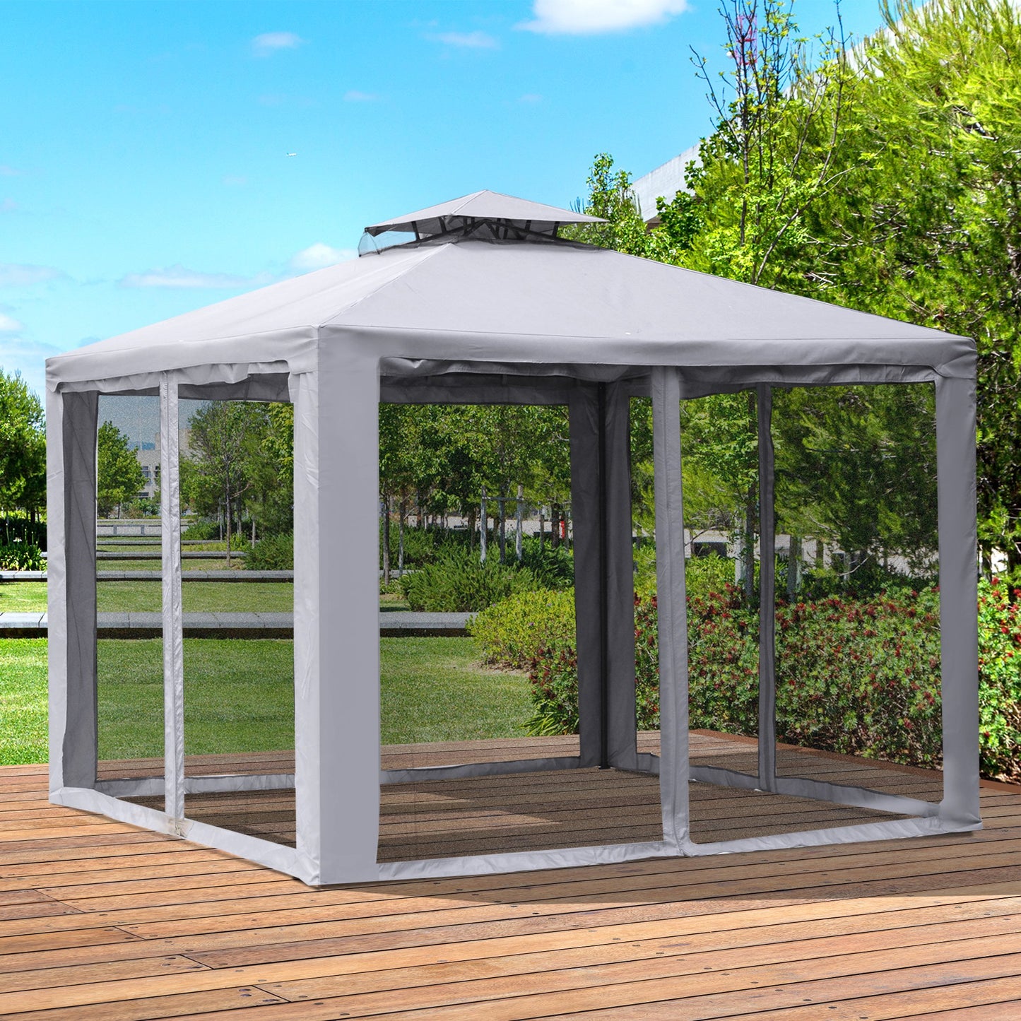 Nancy's Emmetsburg Tuinpaviljoen - Partytent - 4x Zijwanden - Polyester - Grijs -± 300 x 300 cm
