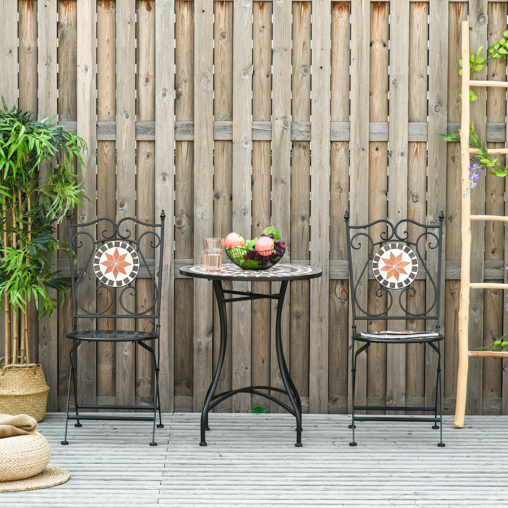 Nancy's Bettendorf Tuinsetgroep- Bistroset - 3-Delig Mozaiektafel - 2 Opklapbare Stoelen - Metaal - Veelkleurig
