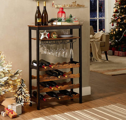 Nancy's Plaisance Wine Rack with Glass Holders - Wine Holder - Bottle Rack - Upright - Industrial - Brown and Black - 66 x 30 x 100 cm