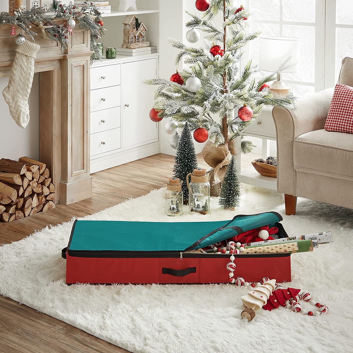Nancy's Wdon Kerst Opbergtas - Opbergdoos met Rits - Opvouwbaar - Rood en Groen - 102 x 40 x 15 cm
