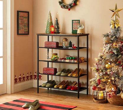 Nancy's Waldemar Shoe Rack - Shoe Stand - Shoe Shelf - with 4 Shelves - Standing - Industrial - Brown - 75 x 30 x 91 cm