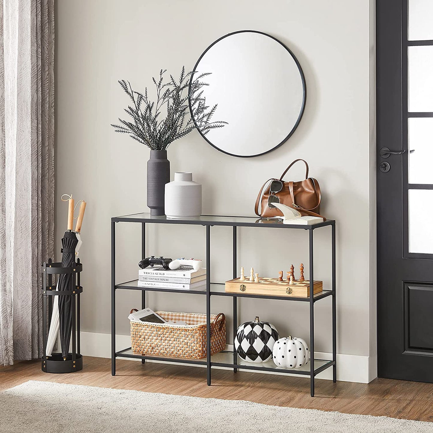 Nancy's Chacacal Console Table - Console table - Side table - with Tempered Glass - Modern - Black - 100 x 30 x 73 cm