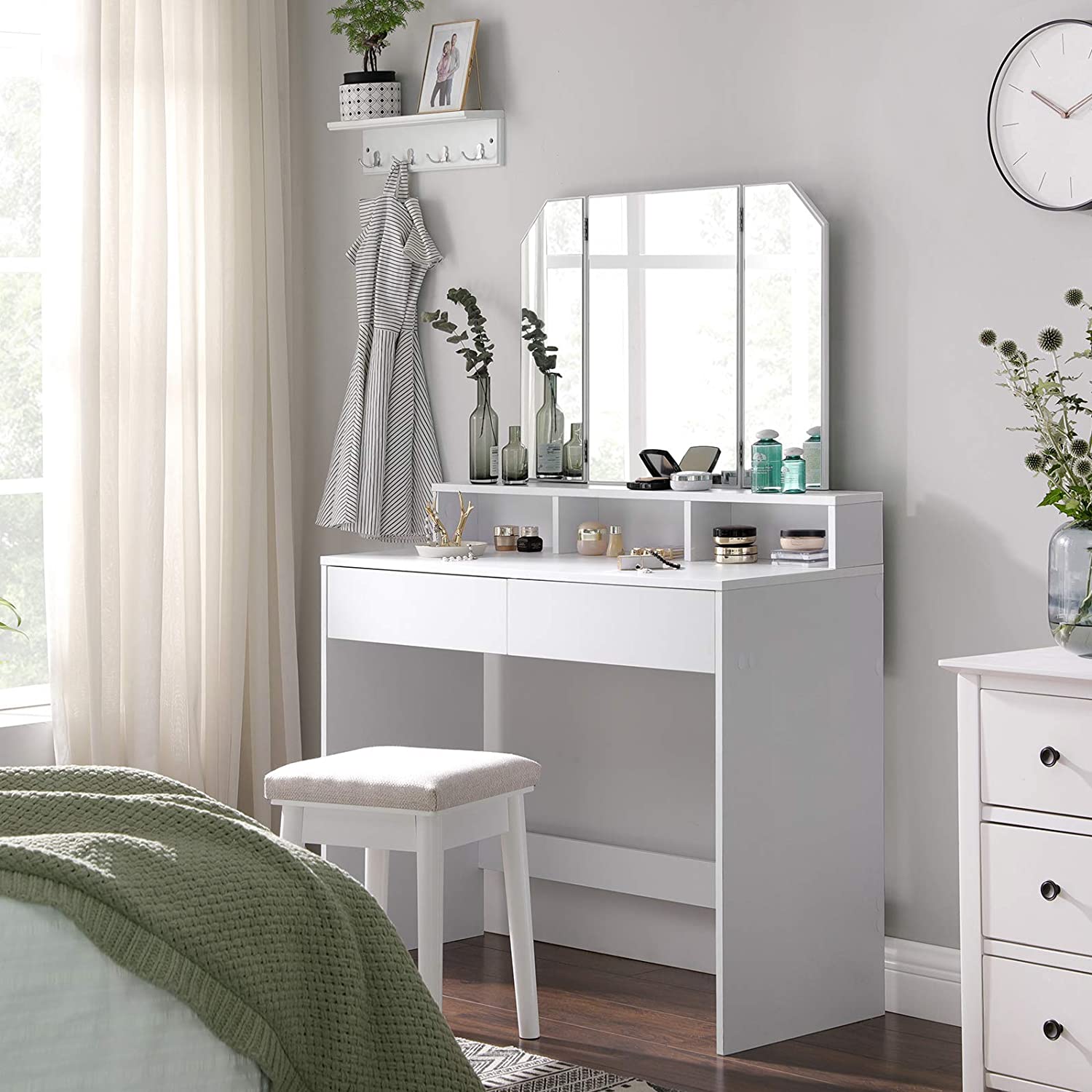 Nancy's Bryants Corner Make-up Tafel met Spiegel - Kaptafel - Beauty Tafel - Wit - ± 100 x 40 x 140 cm