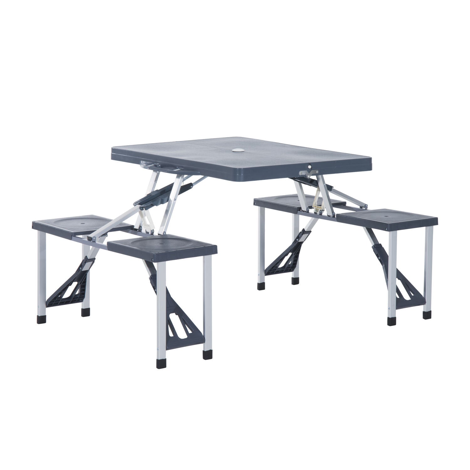 Table de pique-nique Nancy's Hemet - Table pliante - Table de camping - Table - 4 chaises - Groupe de sièges - Valise de camping - Aluminium - Gris 