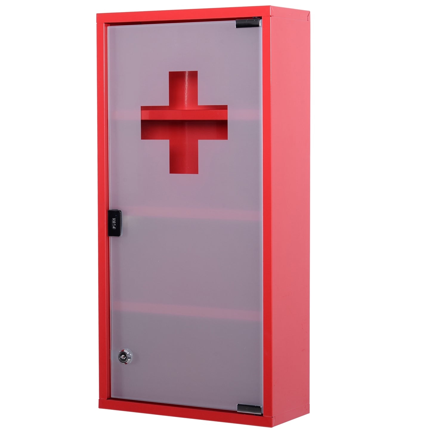 Nancy's Medicine Cabinet - Stainless Steel - Looking glass - Satin finished - Lock - 30 x 12 x 60 cm - Silver - Red 