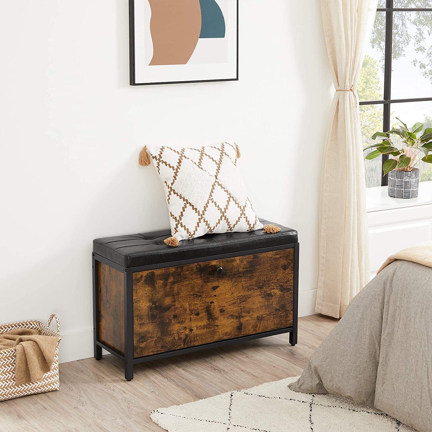 Nancy's Plainfield Schoenenbank - Schoenenkast - Opberger - 6 Paar Schoenen - Industrieel - 80 x 30 x 51 cm - Bruin