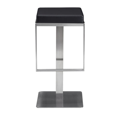 Nancy's Saco Barkruk - Kruk - Massieve Barkruk - Zwart - Zilver - Roestvrij Staal - Kunstleer - 36x76x39cm