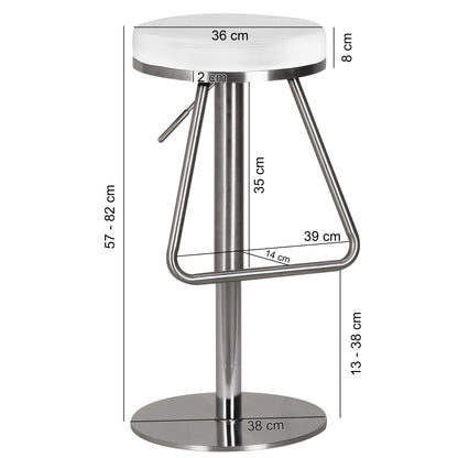 Nancy's Fulton Barkruk -  Verstelbare Barkruk - Kruk - Krukken - Barstoel - Modern - Zwart /Wit - Zilver