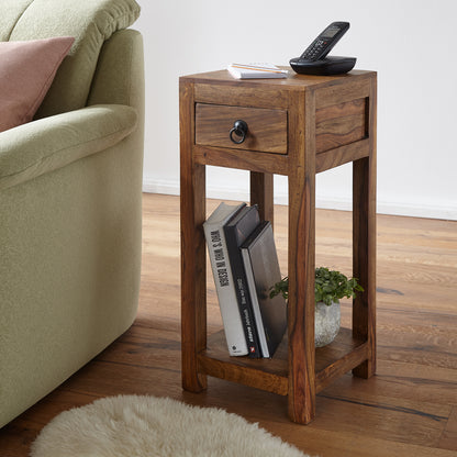 Nancy's Keene Bijzettafel - Massief Houten Bijzettafel - Telefoontafel - Handgemaakt - Lade - Bruin - 30 x 30 x 68 cm