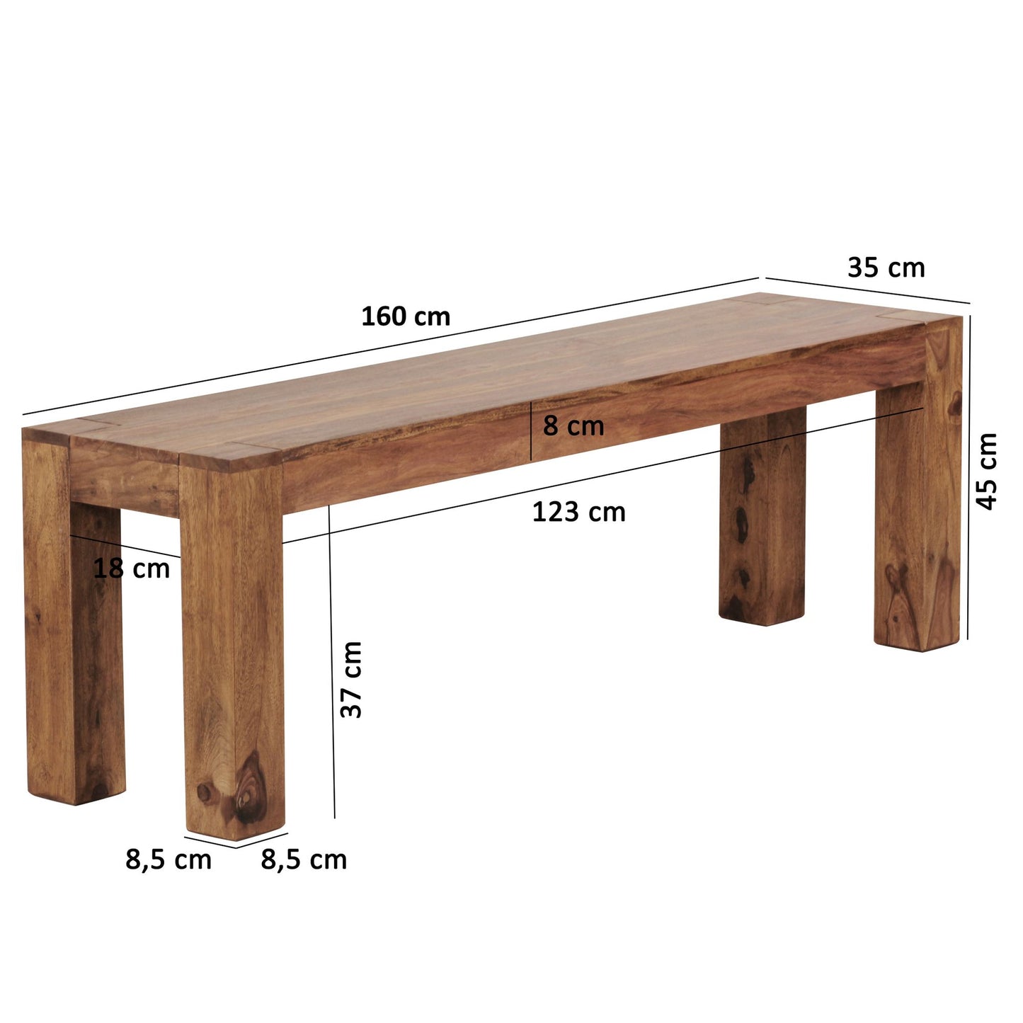 Nancy's Temple Eetkamerbank - Massief Hout - Sheesham - Eetbank - 160 x 35 cm - Bruin
