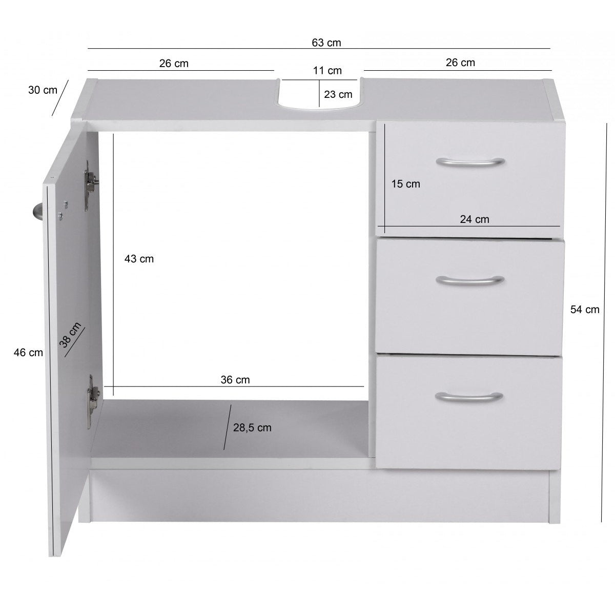 Nancy's Clovis Washbasin cabinet - Bathroom cabinet - Bathroom furniture - Bathroom furniture - White - 1 door - 3 drawers