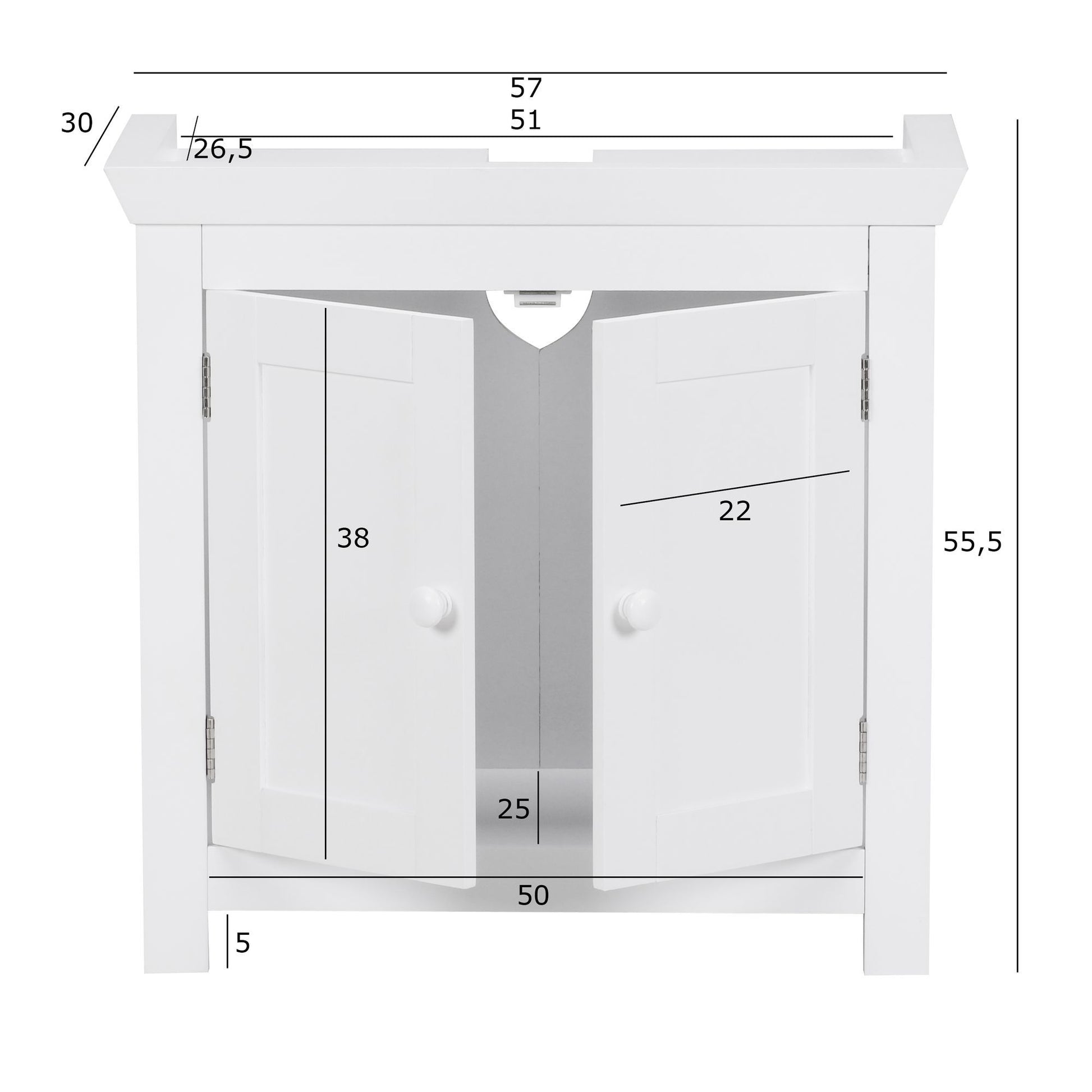 Nancy's Wilson Wastafelkast - Badkamerkast - Badkamermeubel - Wastafelmeubel - Wit - ± 55 x 30 x 55 cm