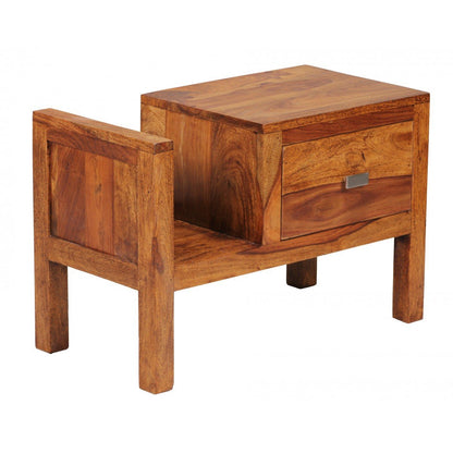 Table de chevet Findlay de Nancy - Table de chevet en bois massif - Sheesham - Porte-journaux - Tiroir - Table d'appoint - Marron
