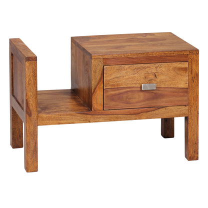 Table de chevet Findlay de Nancy - Table de chevet en bois massif - Sheesham - Porte-journaux - Tiroir - Table d'appoint - Marron