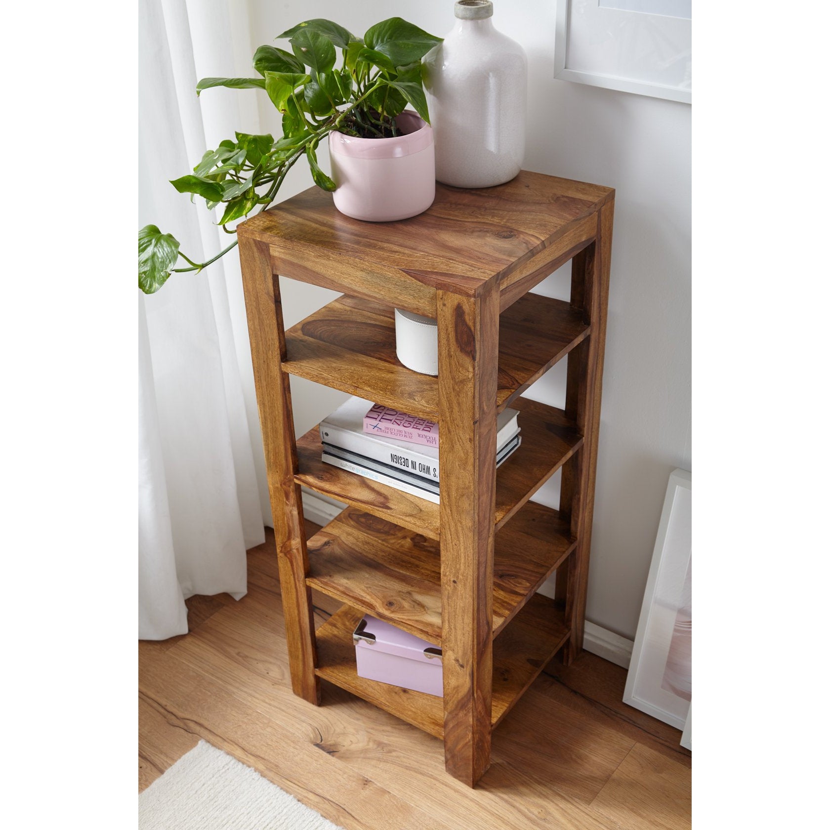 Nancy's Oakes Boekenkast - Opbergkast - 5 Niveaus - Massief Hout - Sheesham - 44 x 44 x 105 cm - Bruin