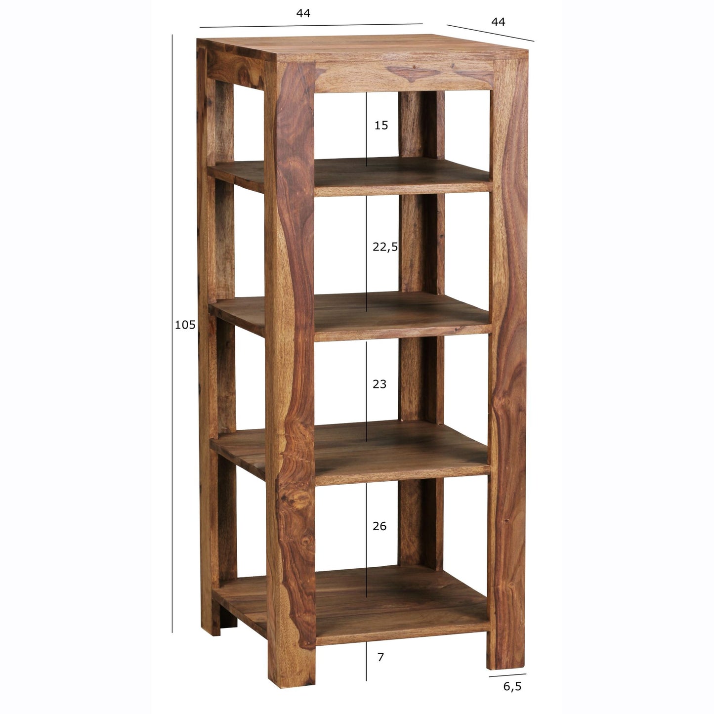 Nancy's Oakes Boekenkast - Opbergkast - 5 Niveaus - Massief Hout - Sheesham - 44 x 44 x 105 cm - Bruin