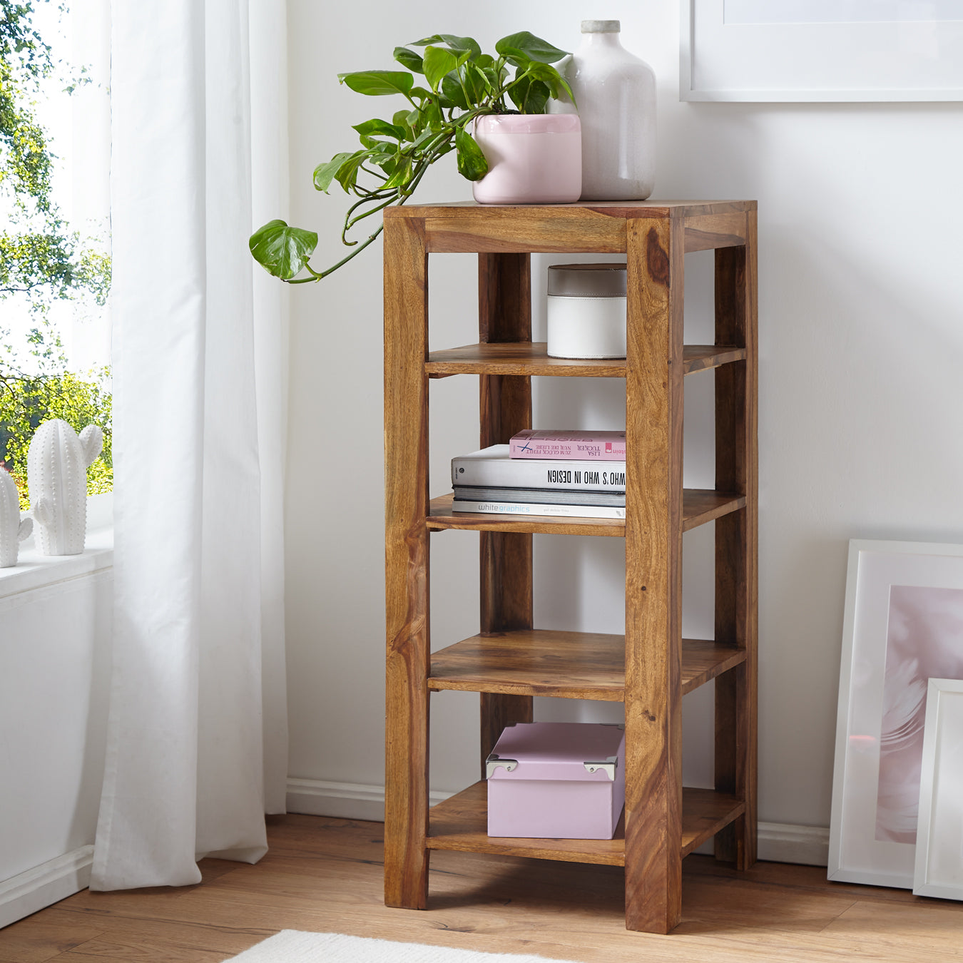 Nancy's Oakes Boekenkast - Opbergkast - 5 Niveaus - Massief Hout - Sheesham - 44 x 44 x 105 cm - Bruin