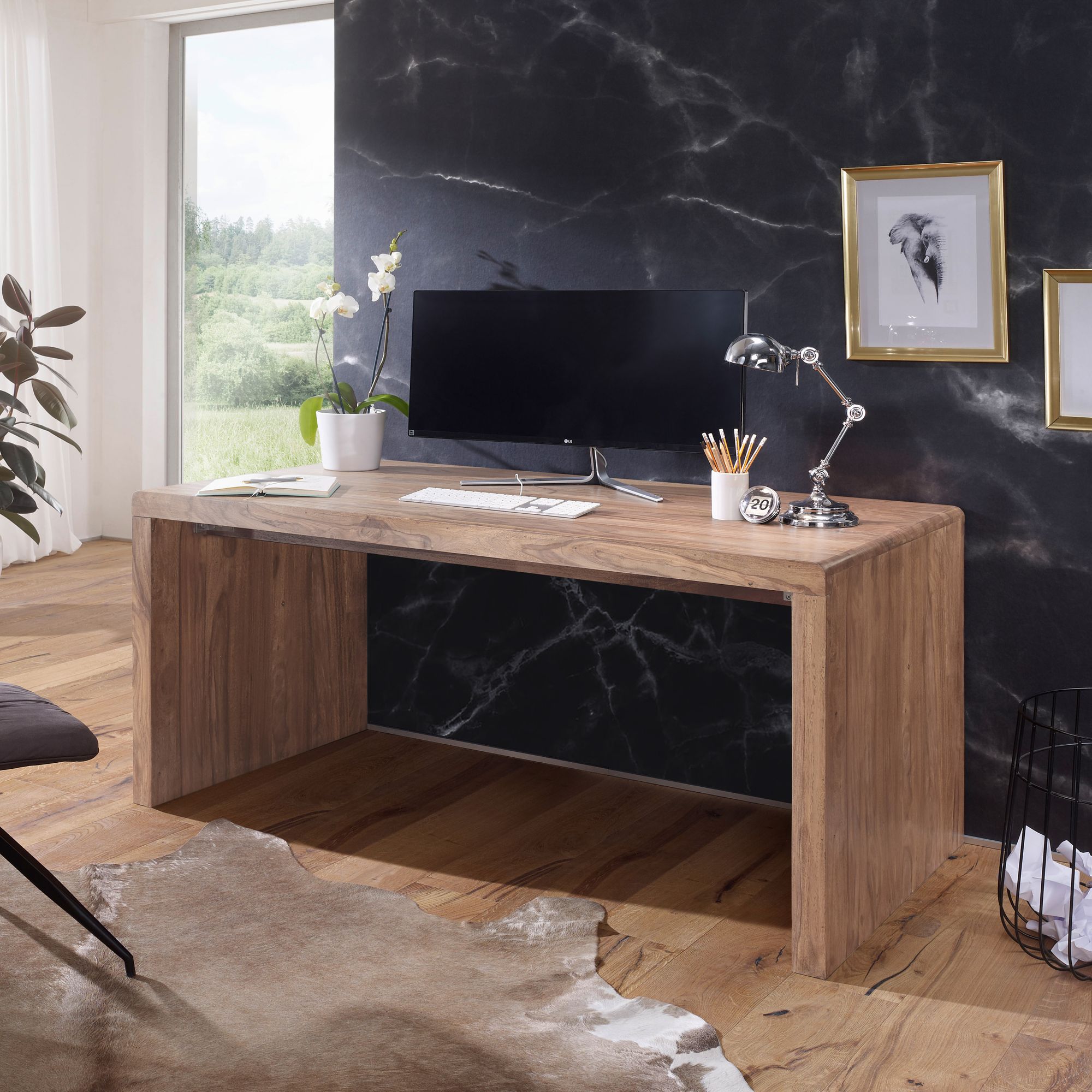 Nancy's Idabel Bureau - Work table - Solid Acacia - Wood - 140/160 x 80 x 76 cm - Office table - Brown 