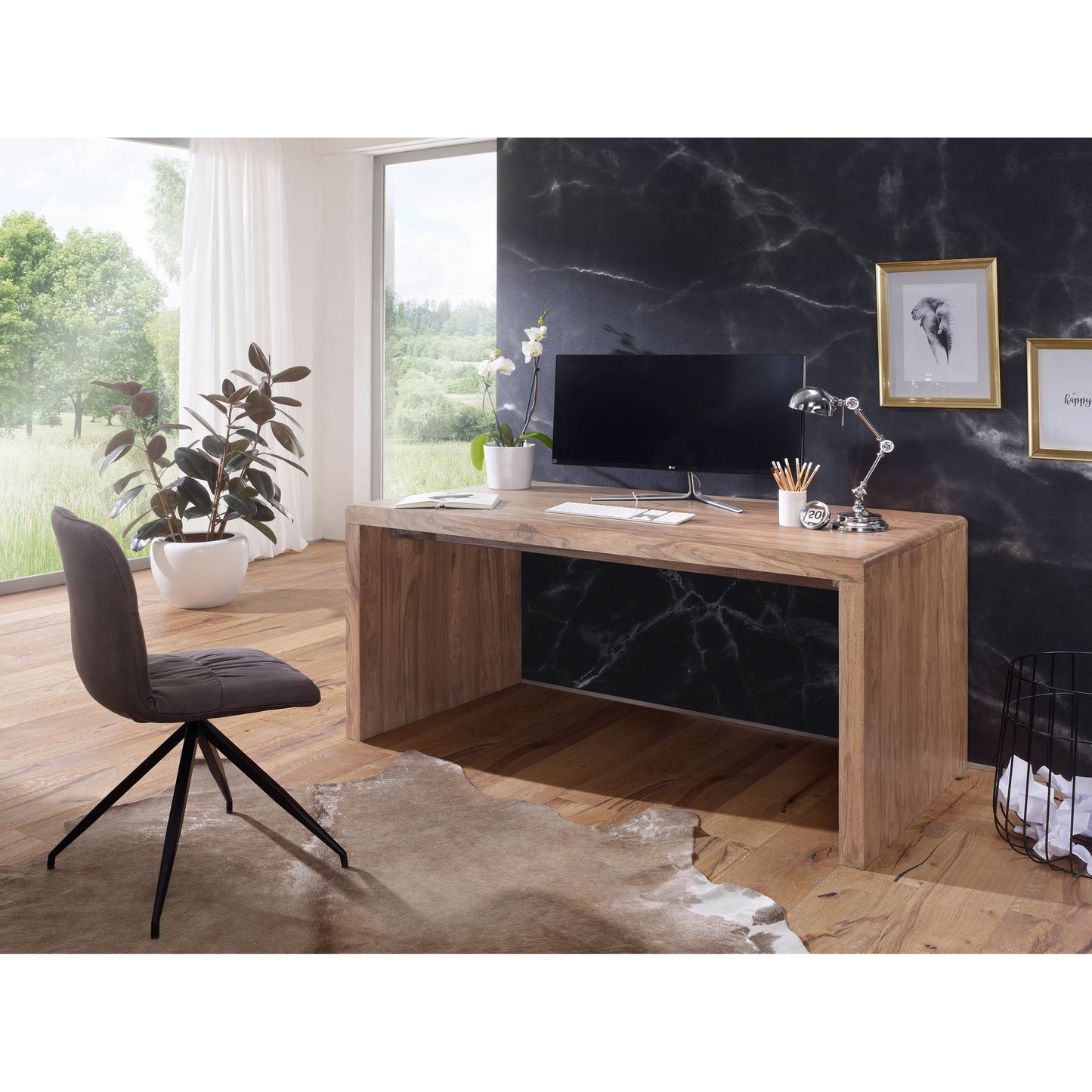 Nancy's Idabel Bureau - Table de travail - Acacia massif - Bois - 140/160 x 80 x 76 cm - Table de bureau - Marron 