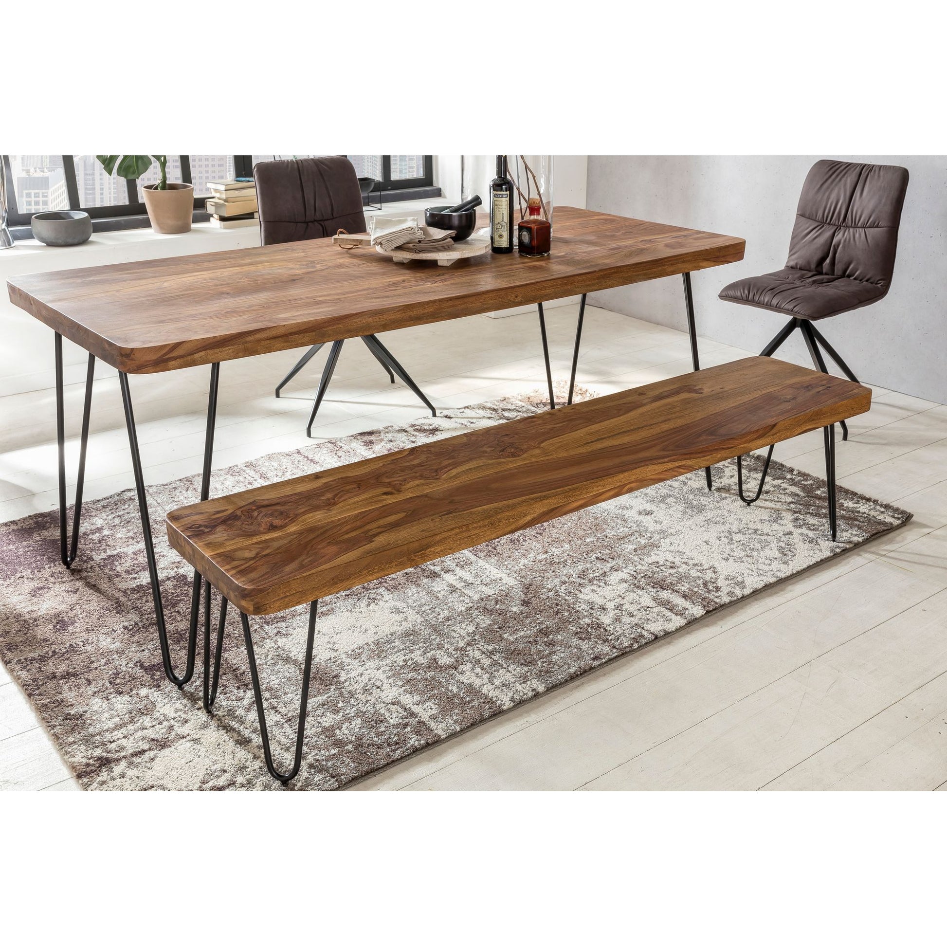 Nancy's Alcoa Eetkamerbank - Keukenbank - Massief Houten Bank - 160 x 40 x 45 cm - Bruin