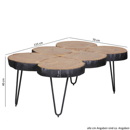 Nancy's Cando Salontafel - Koffietafel - Massief Hout - Acacia - Boomstam - Bruin - Metaal -  115 x 70 x 40 cm